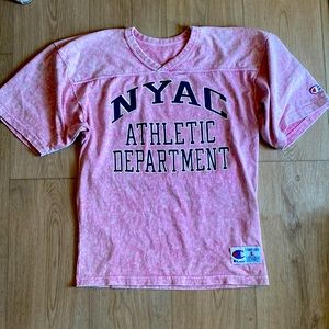 Vintage champion NYAC men’s size large football jersey pink/purple/stonewash
